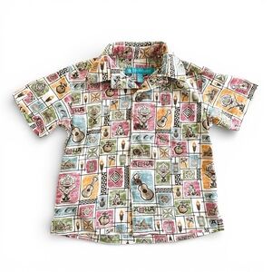 Tori Richard Disney Aloha Shirt Boys XXS 2-3 Hawaiian Tiki Print Made in Hawaii